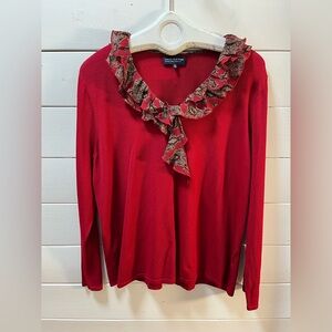 JONES NEW YORK Red Ruffle Neck Long Sleeve Top – Size 3X